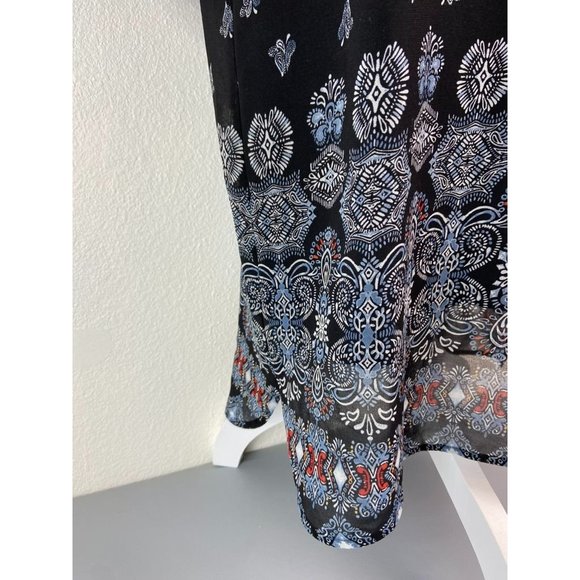 J. Jill women's medium black patterned 3/4‎ sleeve sheer overlay shift dress - Picture 4 of 7